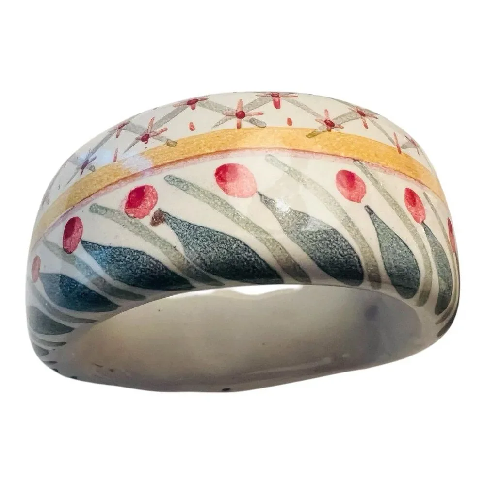 MacKenzie-Childs Vintage Napkin Rings Set 6 Hand Painted Mixed Patterns
